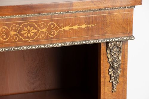 VICTORIAN WALNUT BREAKFRONT OPEN BOOKCASE WITH MARQUETRY BOXWOOD INLAY BRASS MOUNTS C1880 - ADDITIONAL PHOTO 2
