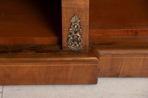 VICTORIAN WALNUT BREAKFRONT OPEN BOOKCASE WITH MARQUETRY BOXWOOD INLAY BRASS MOUNTS C1880 - ADDITIONAL PHOTO 3