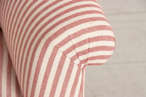 PAIR OF ANTIQUE FRENCH CRAPAUD ARMCHAIRS IN RED WHITE TICKING - ADDITIONAL PHOTO 4
