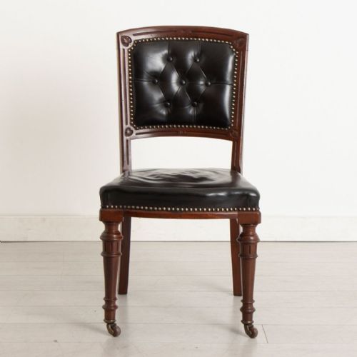 BLACK LEATHER BUTTONED BACK DESK CHAIR C1870 - ADDITIONAL PHOTO 3