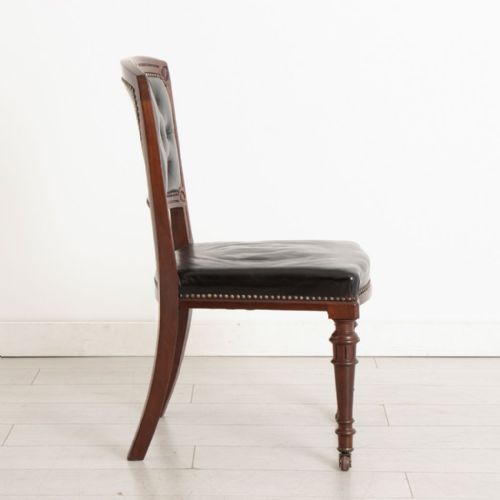 BLACK LEATHER BUTTONED BACK DESK CHAIR C1870 - ADDITIONAL PHOTO 4