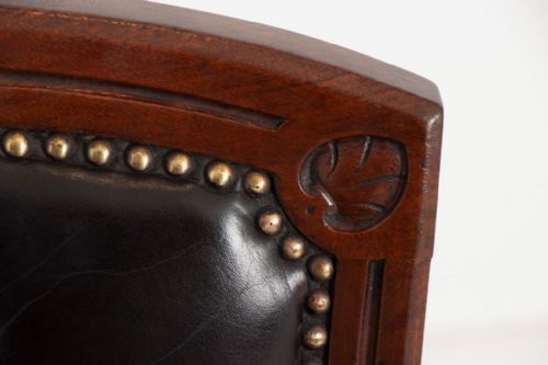 BLACK LEATHER BUTTONED BACK DESK CHAIR C1870 - ADDITIONAL PHOTO 6