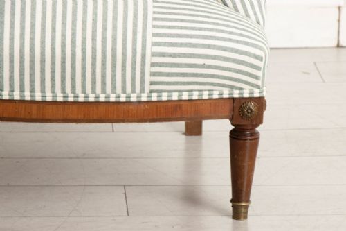 LARGE FRENCH NAPOLEON III SQUAREBACK CHAIR IN GREEN WHITE TICKING CRISS CROSS - ADDITIONAL PHOTO 1