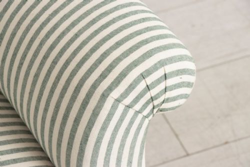 LARGE FRENCH NAPOLEON III SQUAREBACK CHAIR IN GREEN WHITE TICKING CRISS CROSS - ADDITIONAL PHOTO 4