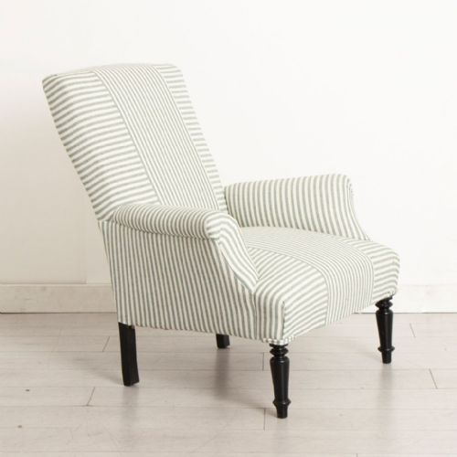PAIR OF NAPOLEON III SQUAREBACK ARMCHAIRS IN GREEN TICKING WITH CRISS CROSS DESIGN - ADDITIONAL PHOTO 2