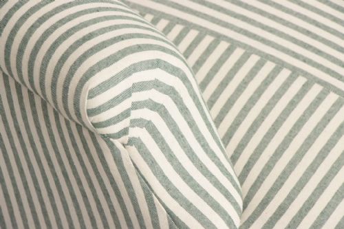 PAIR OF NAPOLEON III SQUAREBACK ARMCHAIRS IN GREEN TICKING WITH CRISS CROSS DESIGN - ADDITIONAL PHOTO 3