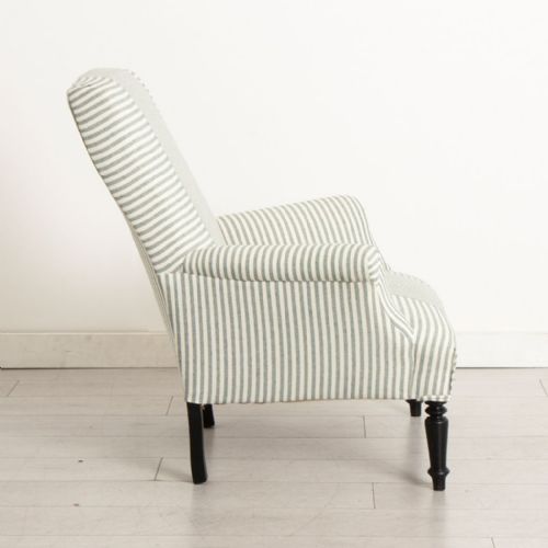 PAIR OF NAPOLEON III SQUAREBACK ARMCHAIRS IN GREEN TICKING WITH CRISS CROSS DESIGN - ADDITIONAL PHOTO 4