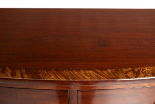VICTORIAN MAHOGANY BOW FRONT CHEST OF DRAWERS WITH LION HEAD HANDLES TURNED LEGS - ADDITIONAL PHOTO 3