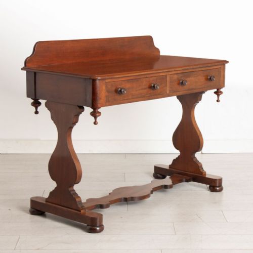 VICTORIAN MAHOGANY TWIN PILLAR CONSOLE TABLE WITH TWO DRAWERS - ADDITIONAL PHOTO 1