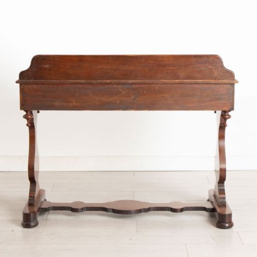 VICTORIAN MAHOGANY TWIN PILLAR CONSOLE TABLE WITH TWO DRAWERS - ADDITIONAL PHOTO 2