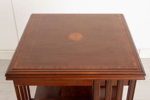 EDWARDIAN MAHOGANY REVOLVING BOOKCASE WITH SATINWOOD BOXWOOD INLAY C1900 - ADDITIONAL PHOTO 2