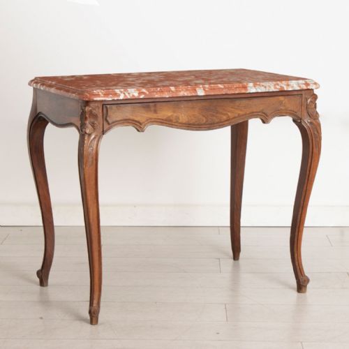louis xv console table in solid walnut with rouge languedoc marble top c1900 - CATEGORY: ANTIQUE TABLES - DATED 1900