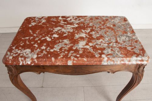LOUIS XV CONSOLE TABLE IN SOLID WALNUT WITH ROUGE LANGUEDOC MARBLE TOP C1900 - ADDITIONAL PHOTO 1