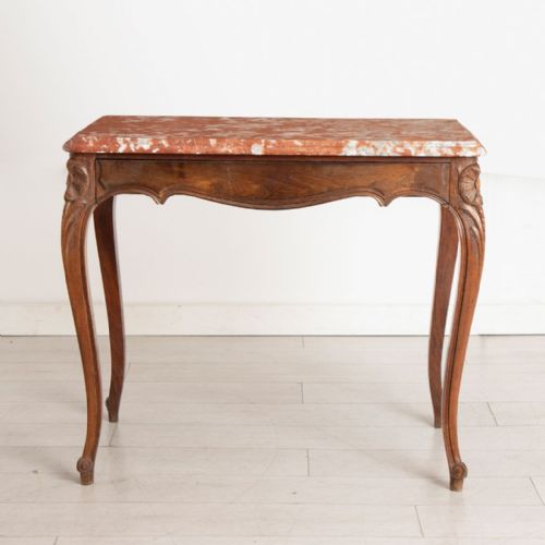 LOUIS XV CONSOLE TABLE IN SOLID WALNUT WITH ROUGE LANGUEDOC MARBLE TOP C1900 - ADDITIONAL PHOTO 2