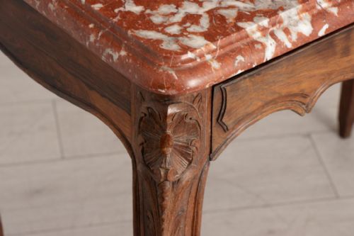 LOUIS XV CONSOLE TABLE IN SOLID WALNUT WITH ROUGE LANGUEDOC MARBLE TOP C1900 - ADDITIONAL PHOTO 4