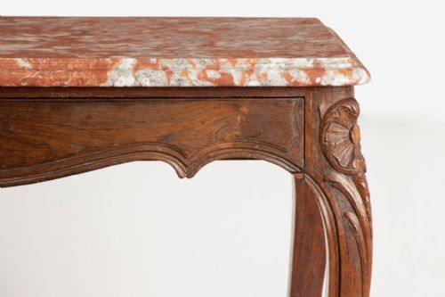 LOUIS XV CONSOLE TABLE IN SOLID WALNUT WITH ROUGE LANGUEDOC MARBLE TOP C1900 - ADDITIONAL PHOTO 5