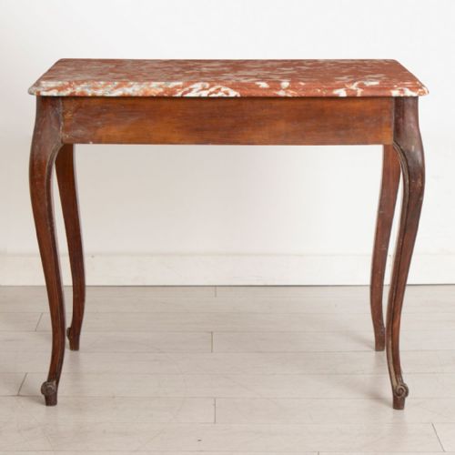 LOUIS XV CONSOLE TABLE IN SOLID WALNUT WITH ROUGE LANGUEDOC MARBLE TOP C1900 - ADDITIONAL PHOTO 6