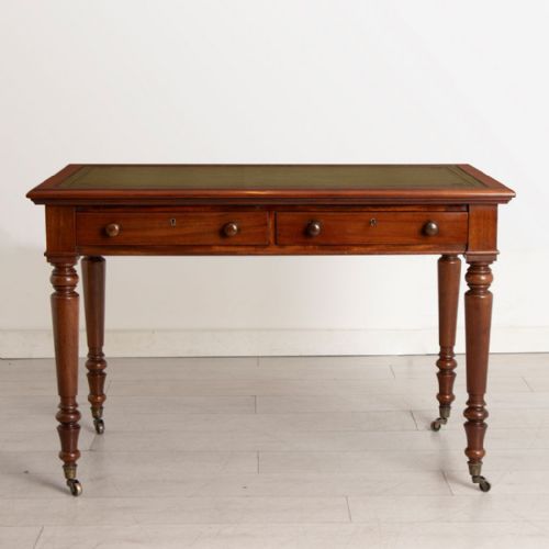 EARLY VICTORIAN MAHOGANY WRITING TABLE WITH GREEN LEATHER TOP C1860 - ADDITIONAL PHOTO 1