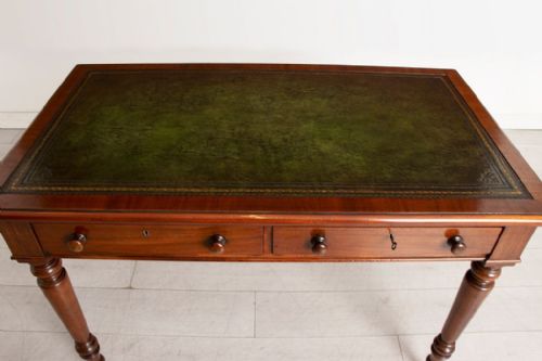 EARLY VICTORIAN MAHOGANY WRITING TABLE WITH GREEN LEATHER TOP C1860 - ADDITIONAL PHOTO 2