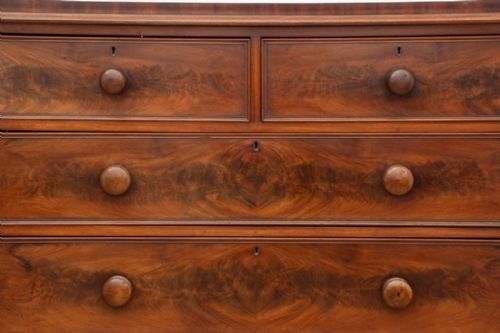 VICTORIAN MAHOGANY CHEST OF DRAWERS WITH WOODEN KNOB HANDLES DEEP BOTTOM DRAWER - ADDITIONAL PHOTO 1