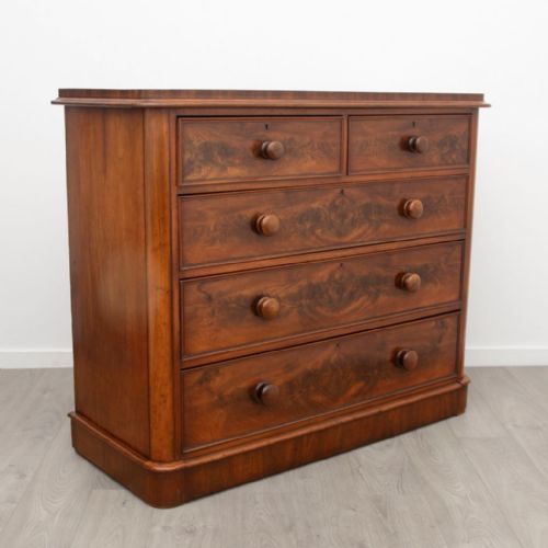 VICTORIAN MAHOGANY CHEST OF DRAWERS WITH WOODEN KNOB HANDLES DEEP BOTTOM DRAWER - ADDITIONAL PHOTO 5