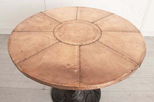 COPPER TOP DRINKS TABLE WITH CAST IRON BASE C1910 - ADDITIONAL PHOTO 1