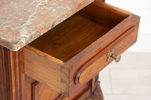 PAIR OF FRENCH BEDSIDE CABINETS WITH MARBLE TOPS C1900 - ADDITIONAL PHOTO 4