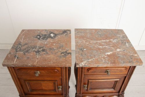 PAIR OF FRENCH BEDSIDE CABINETS WITH MARBLE TOPS C1900 - ADDITIONAL PHOTO 6