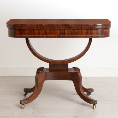 REGENCY ROSEWOOD GAMES TABLE WITH SATINWOOD CROSSBANDING BOXWOOD INLAY C1820 - ADDITIONAL PHOTO 2