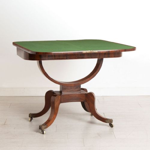 REGENCY ROSEWOOD GAMES TABLE WITH SATINWOOD CROSSBANDING BOXWOOD INLAY C1820 - ADDITIONAL PHOTO 5