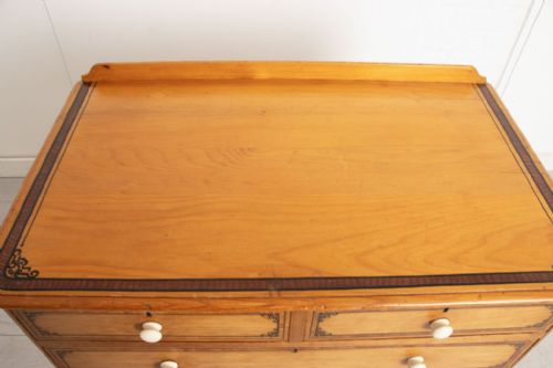 LATE 19TH CENTURY STENCILLED CHEST OF DRAWERS WITH GALLERIED TOP ORIGINAL PORCELAIN KNOBS - ADDITIONAL PHOTO 3