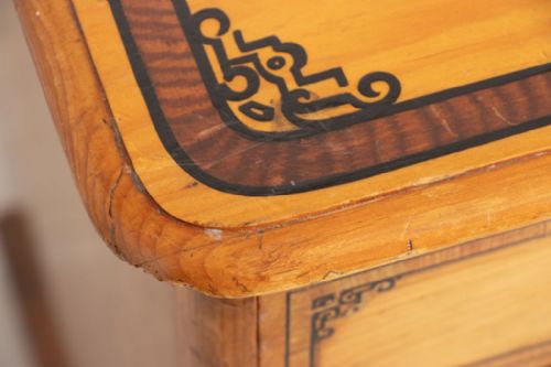LATE 19TH CENTURY STENCILLED CHEST OF DRAWERS WITH GALLERIED TOP ORIGINAL PORCELAIN KNOBS - ADDITIONAL PHOTO 4