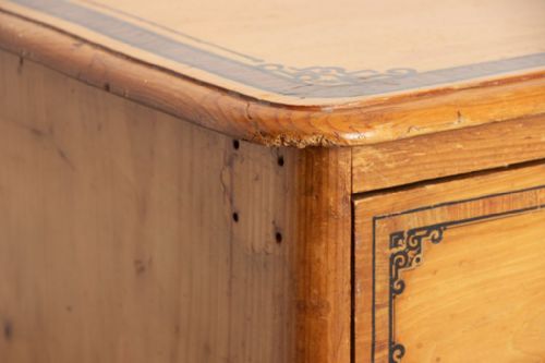 LATE 19TH CENTURY STENCILLED CHEST OF DRAWERS WITH GALLERIED TOP ORIGINAL PORCELAIN KNOBS - ADDITIONAL PHOTO 10