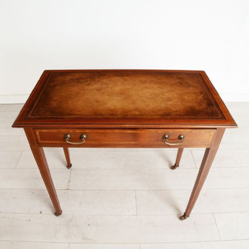 EDWARDIAN INLAID MAHOGANY WRITING TABLE WITH SATINWOOD BOXWOOD INLAY C1900 - ADDITIONAL PHOTO 5