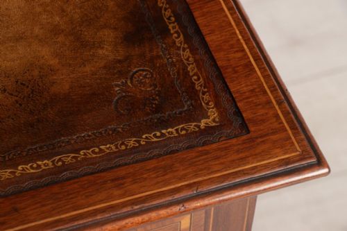 EDWARDIAN INLAID MAHOGANY WRITING TABLE WITH SATINWOOD BOXWOOD INLAY C1900 - ADDITIONAL PHOTO 6