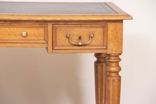 FRENCH GOLDEN OAK WRITING TABLE WITH BLACK LEATHER TOP C1880 - ADDITIONAL PHOTO 3