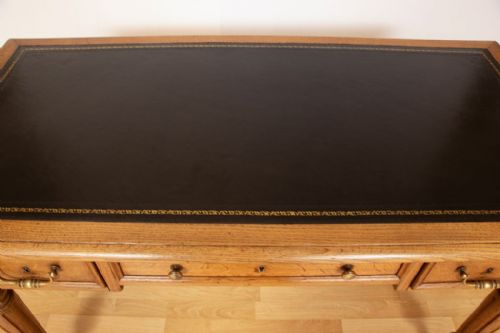 FRENCH GOLDEN OAK WRITING TABLE WITH BLACK LEATHER TOP C1880 - ADDITIONAL PHOTO 5