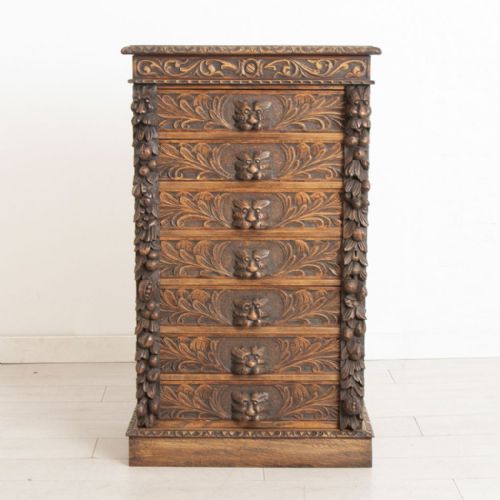 HIGHLY CARVED GREEN MAN STYLE OAK WELLINGTON CHEST C1900 - ADDITIONAL PHOTO 2