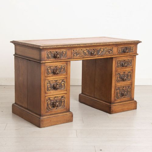 late 19th century solid oak green man style desk - CATEGORY: ANTIQUE DESKS - DATED 19TH CENTURY