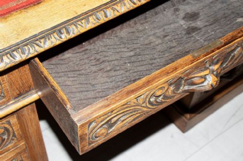 LATE 19TH CENTURY SOLID OAK GREEN MAN STYLE DESK - ADDITIONAL PHOTO 9