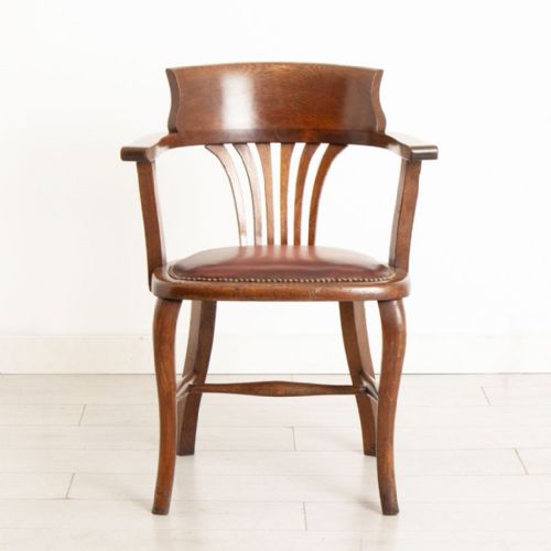 ANTIQUE DESK CHAIR IN OAK WITH BURGUNDY LEATHER SEAT C1900 - ADDITIONAL PHOTO 1