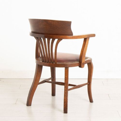 ANTIQUE DESK CHAIR IN OAK WITH BURGUNDY LEATHER SEAT C1900 - ADDITIONAL PHOTO 2