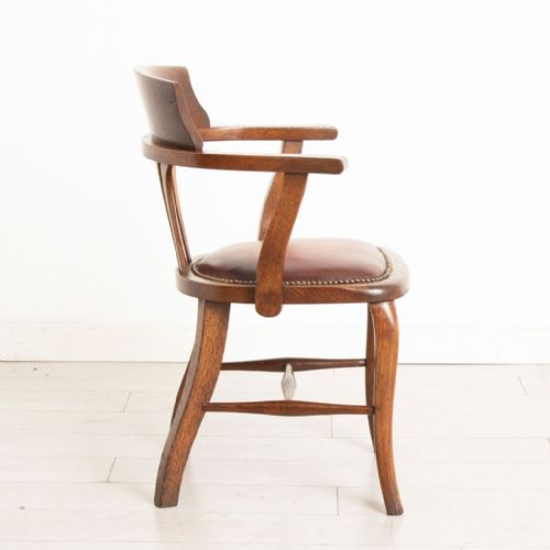 ANTIQUE DESK CHAIR IN OAK WITH BURGUNDY LEATHER SEAT C1900 - ADDITIONAL PHOTO 4