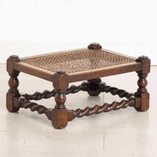 1920s oak barley twist and rattan footstool - CATEGORY: ANTIQUE STOOLS - DATED 1920