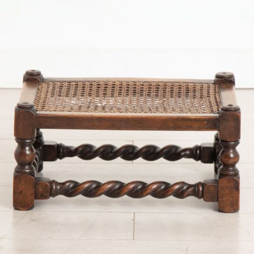 1920S OAK BARLEY TWIST AND RATTAN FOOTSTOOL - ADDITIONAL PHOTO 1