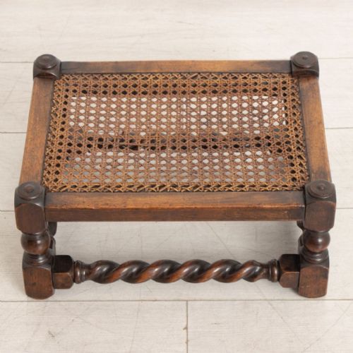 1920S OAK BARLEY TWIST AND RATTAN FOOTSTOOL - ADDITIONAL PHOTO 2