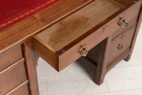 VICTORIAN ARTS CRAFTS DESK IN ASH WITH NINE DRAWERS - ADDITIONAL PHOTO 5