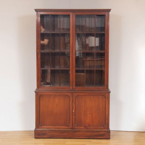 EDWARDIAN MAHOGANY BOOKCASE WITH GLAZED TOP SECTION C1910 - ADDITIONAL PHOTO 1