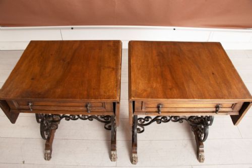 PAIR OF LATE 19TH CENTURY WALNUT WROUGHT IRON TABLES - ADDITIONAL PHOTO 1