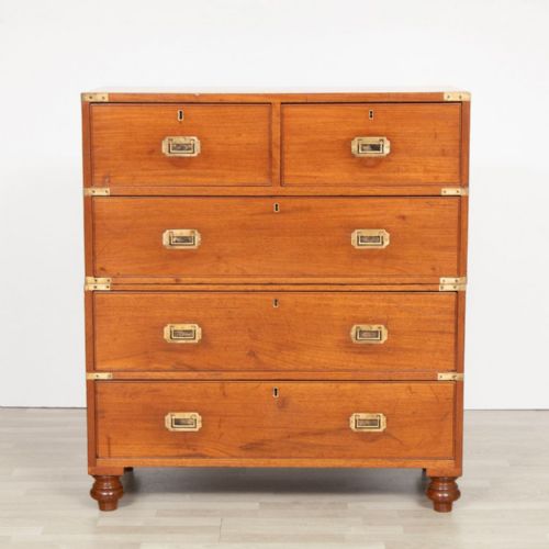 ANTIQUE MAHOGANY BRASS BOUND MILITARY CAMPAIGN CHEST WITH OAK LINED DRAWERS C1850 - ADDITIONAL PHOTO 1